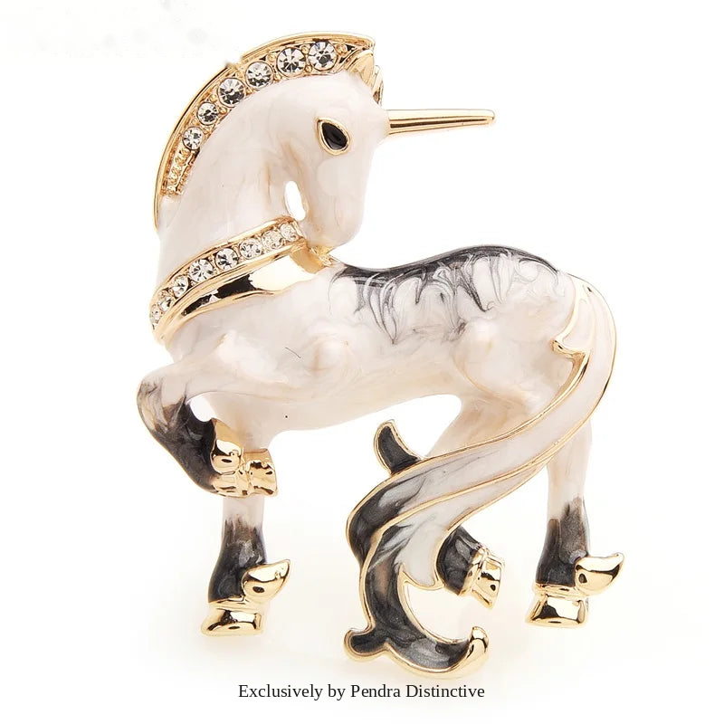 PENDRA White Miracle Lucky Horse Enamel Brooch