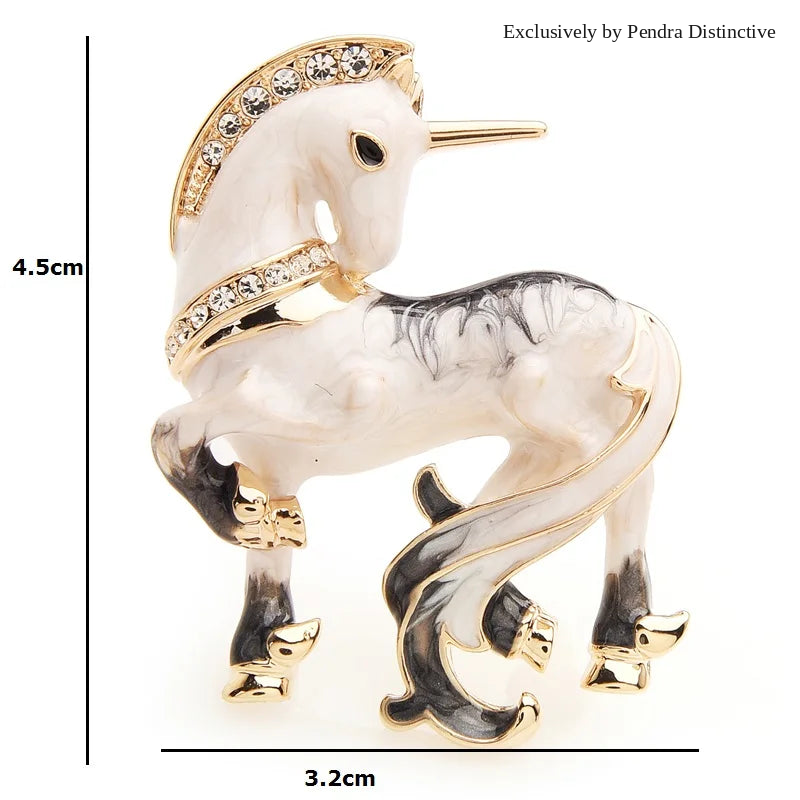 PENDRA White Miracle Lucky Horse Enamel Brooch