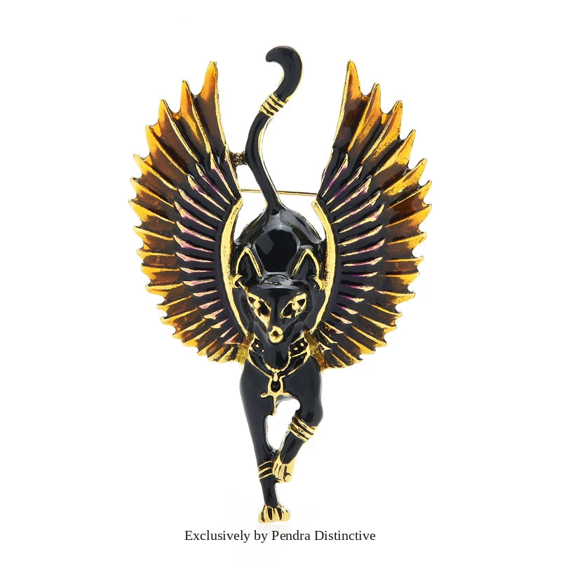 PENDRA Winged Cat Enamel Animal Brooch