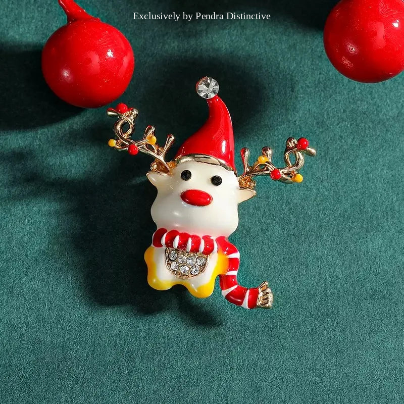 PENDRA Winterfawn Enamel Christmas Deer Brooch