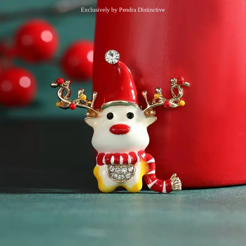 PENDRA Winterfawn Enamel Christmas Deer Brooch