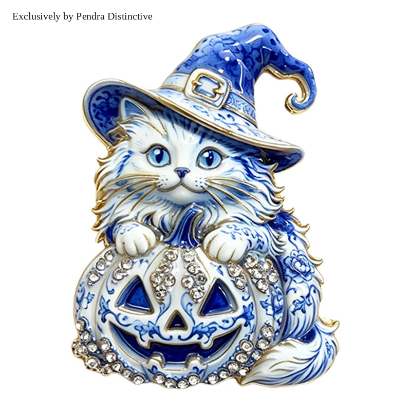 PENDRA Witch-Hat Pumpkin Cat Brooch