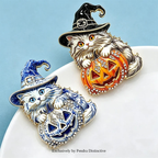 PENDRA Witch-Hat Pumpkin Cat Brooch