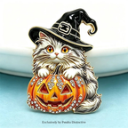 PENDRA Witch-Hat Pumpkin Cat Brooch