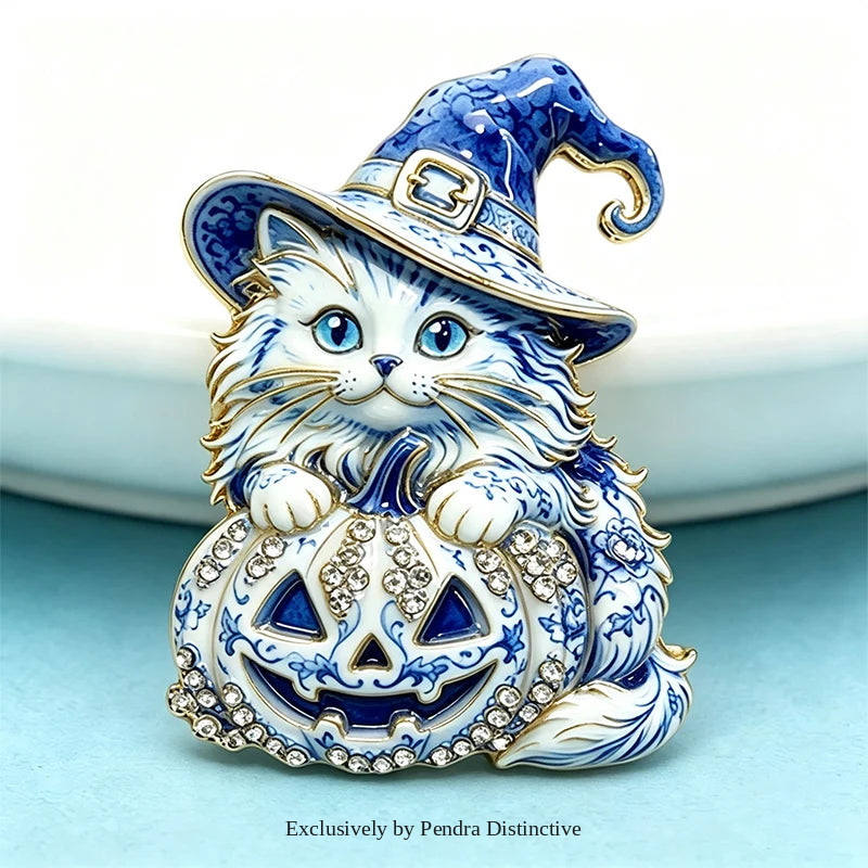PENDRA Witch-Hat Pumpkin Cat Brooch