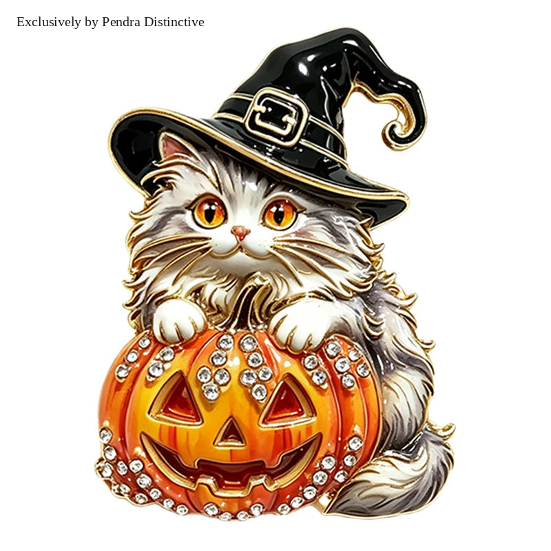 PENDRA Witch-Hat Pumpkin Cat Brooch