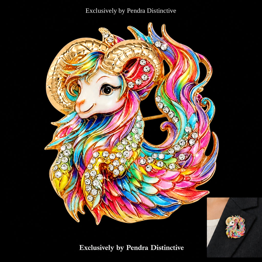 PENDRA Zodiac Porcelain Animal Brooch